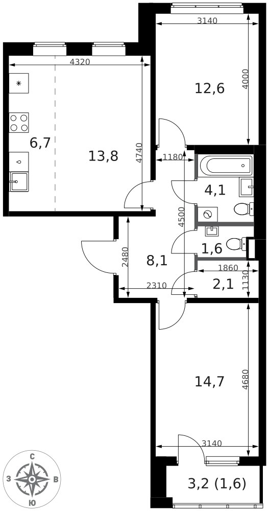 Планировка 65.3 м²