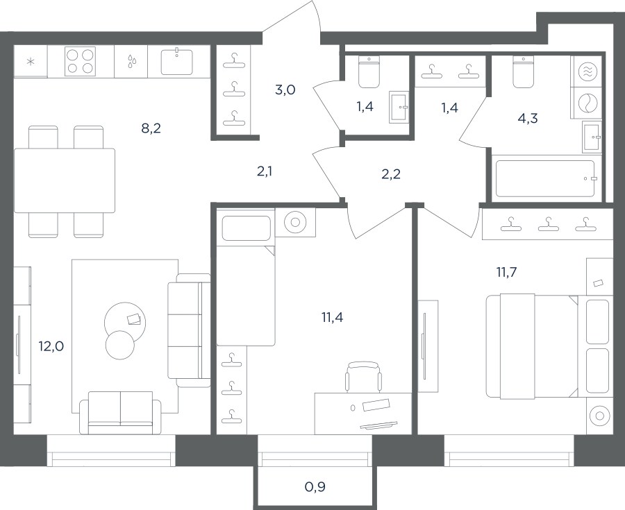 Планировка 58.0 м²