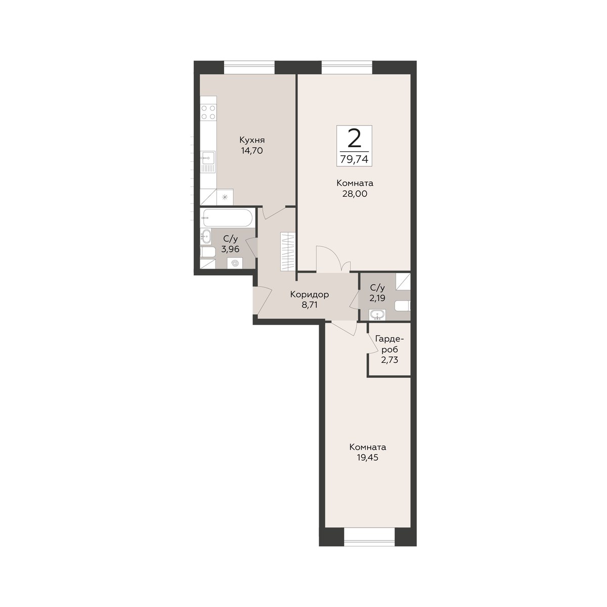 Планировка 79.74 м²