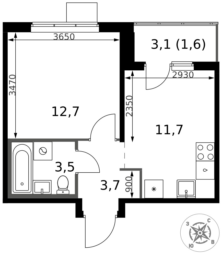 Планировка 33.8 м²