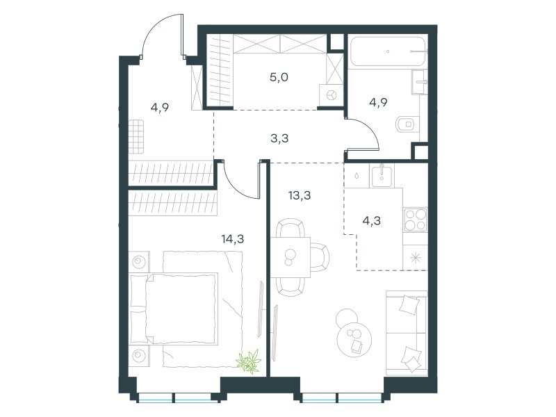 Планировка 50.0 м²