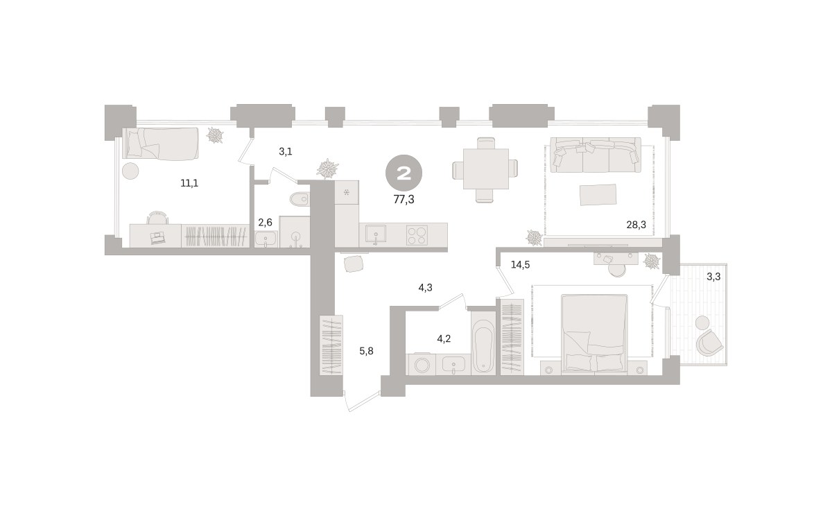 Планировка 77.3 м²