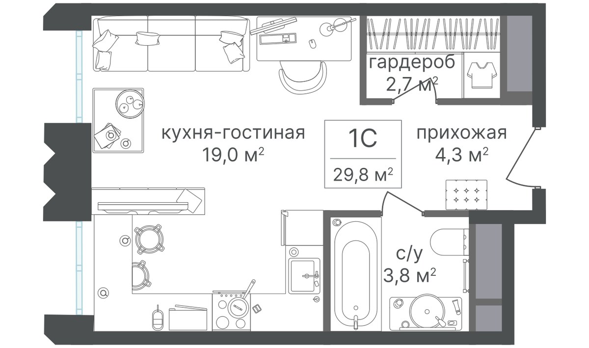 Планировка 29.7 м²