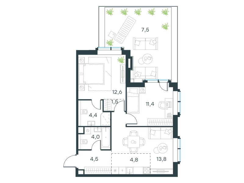 Планировка 64.5 м²