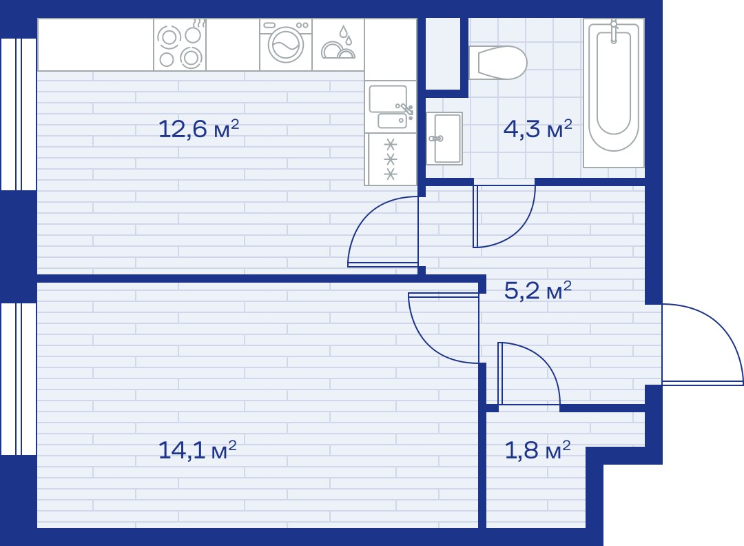 Планировка: 1-комнатная, 38.0 м²