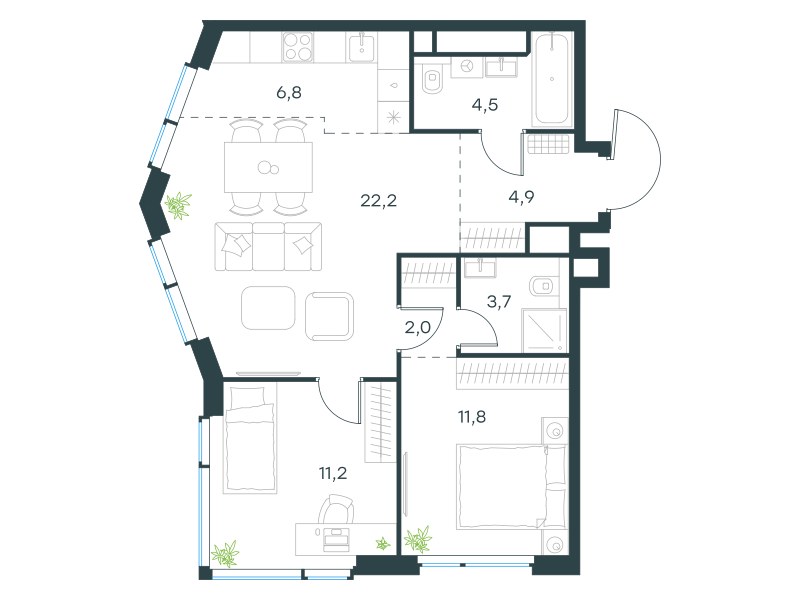 Планировка 68.0 м²