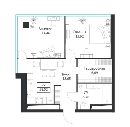 Планировка 58.52 м²