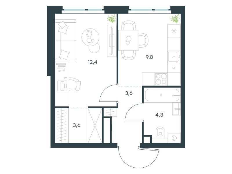 Планировка 33.7 м²