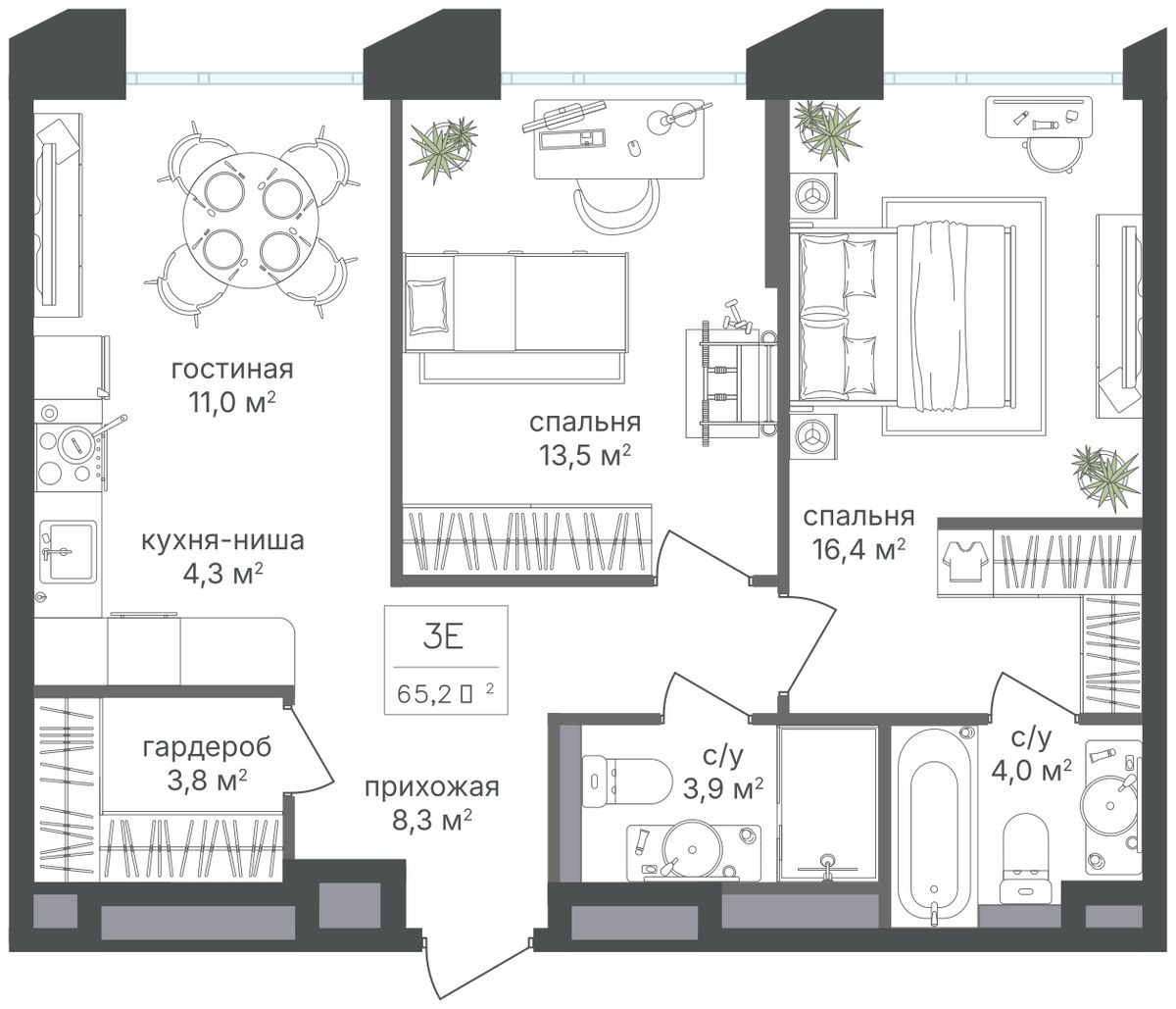 Планировка 64.5 м²