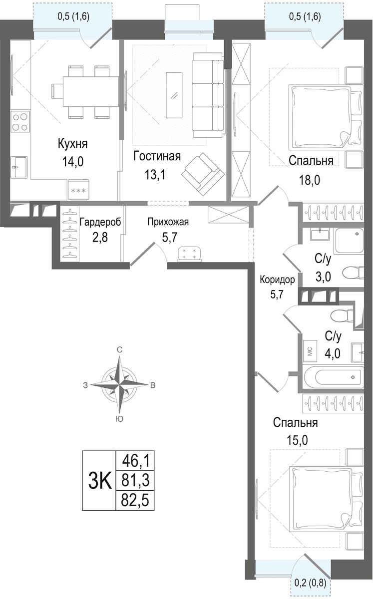 Планировка 81.3 м²