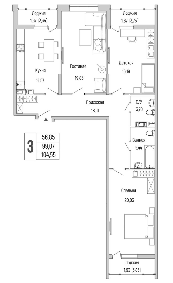 Планировка 104.55 м²