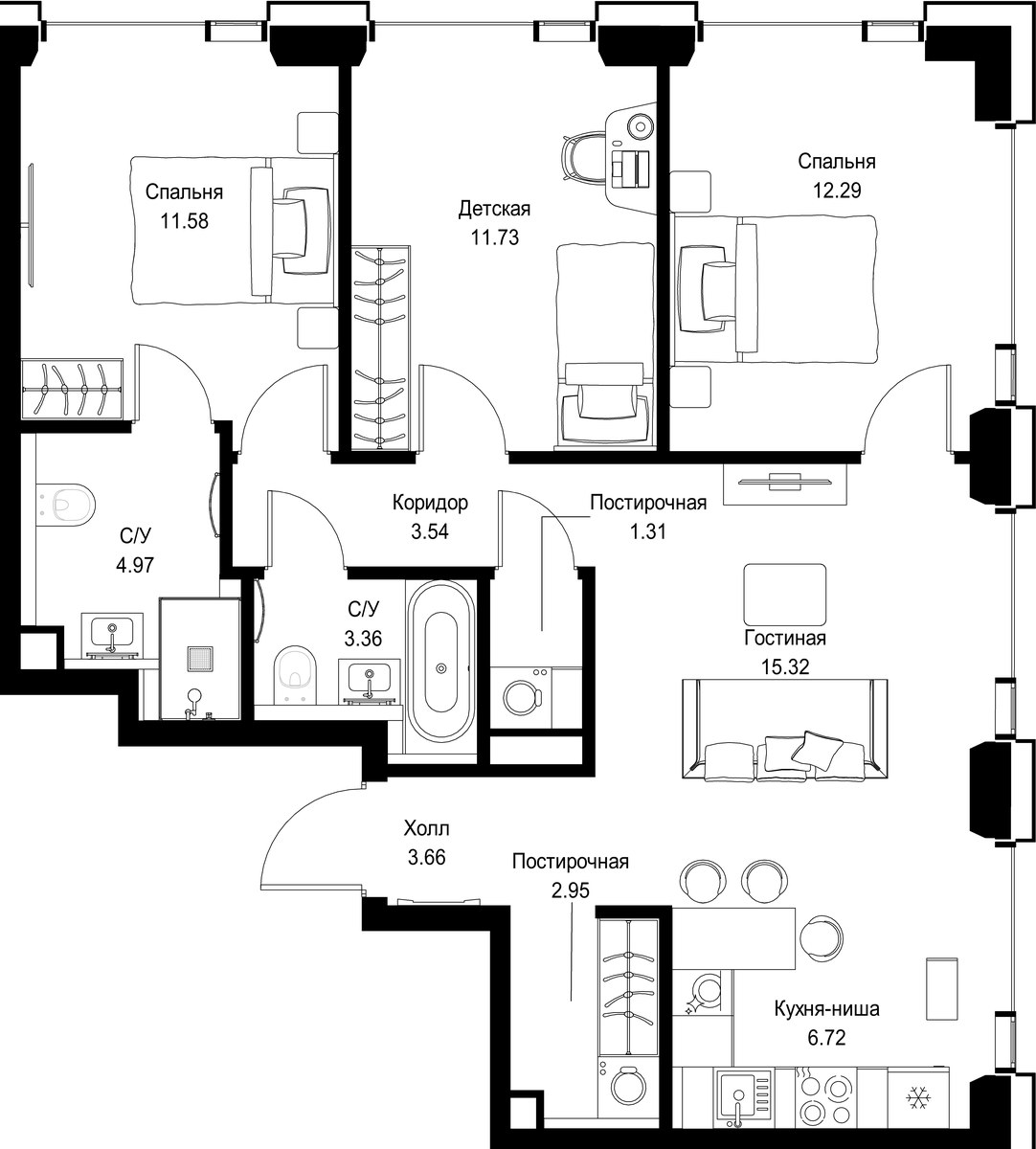 Планировка 77.43 м²