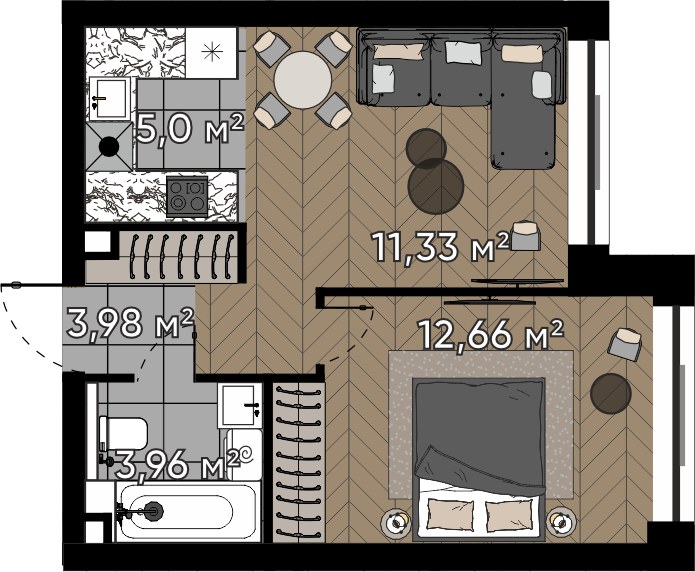 Планировка 36.93 м²