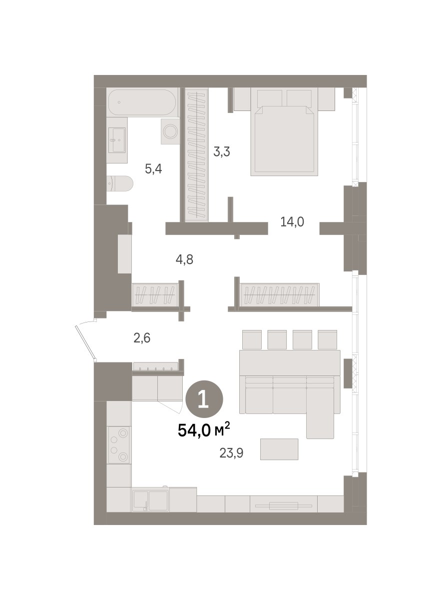 Планировка 54.0 м²