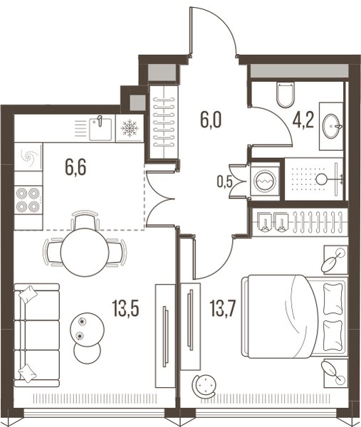 Планировка 44.5 м²