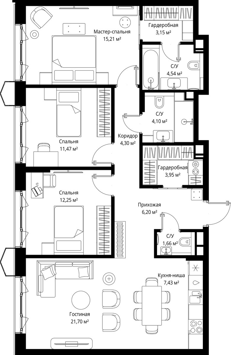 Планировка 95.96 м²
