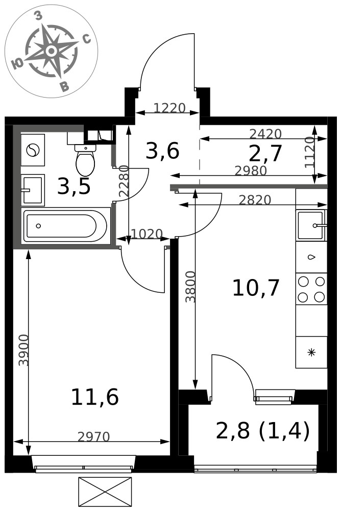 Планировка 33.5 м²