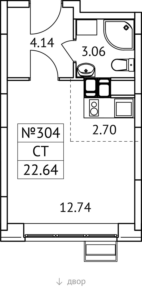 Планировка: Студия, 22.64 м²