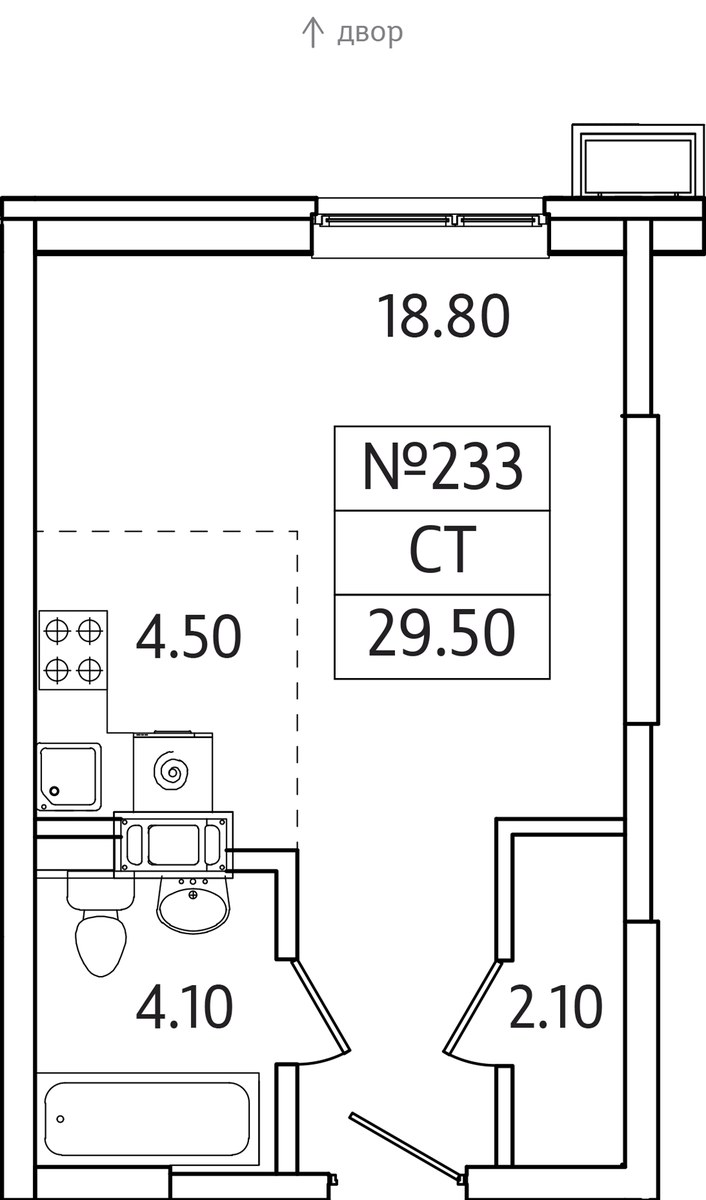 Планировка: Студия, 29.5 м²