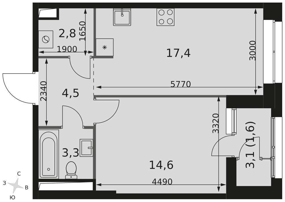 Планировка 44.2 м²