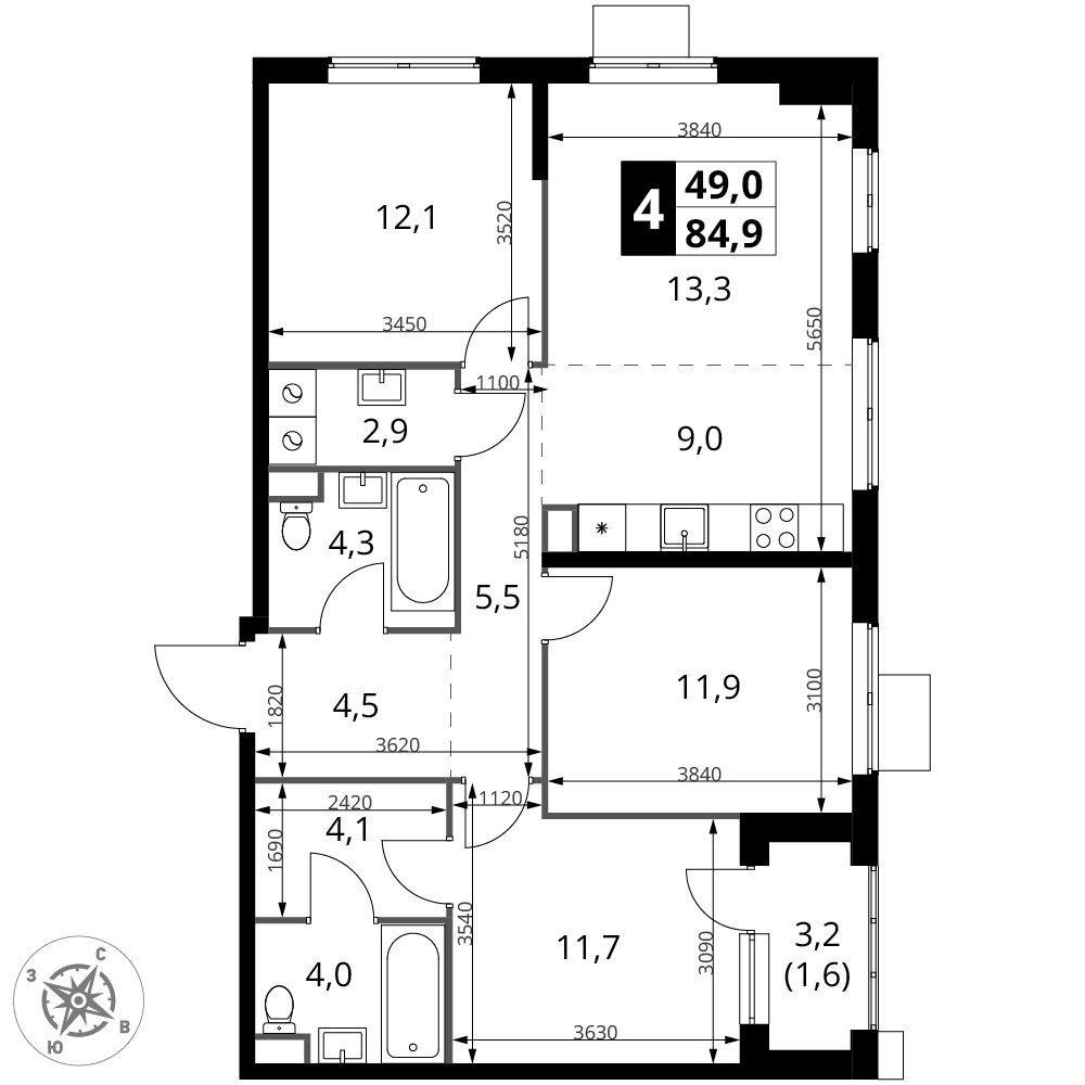 Планировка 84.9 м²
