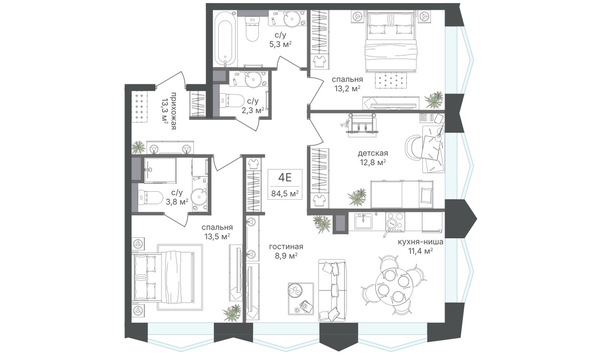 Планировка 87.5 м²