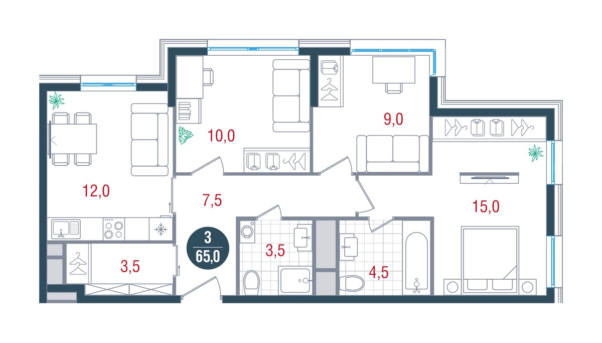Планировка 65.0 м²