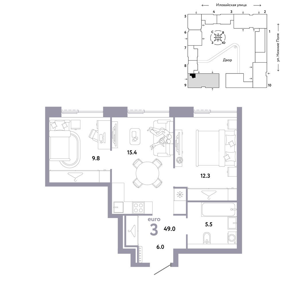 Планировка 49.0 м²