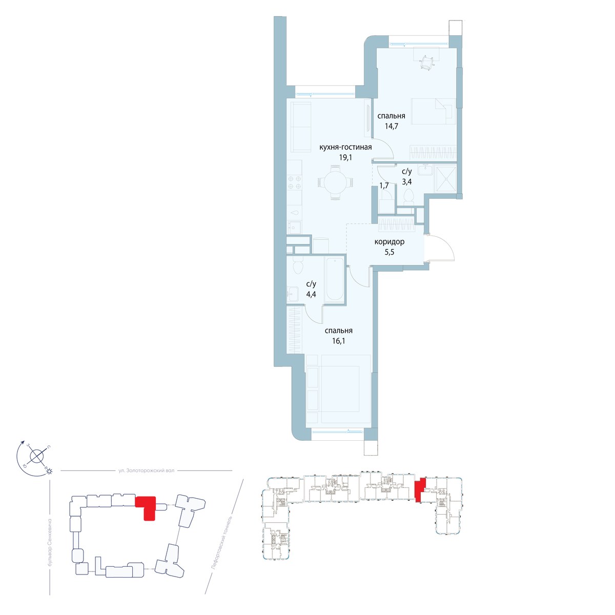 Планировка 64.9 м²
