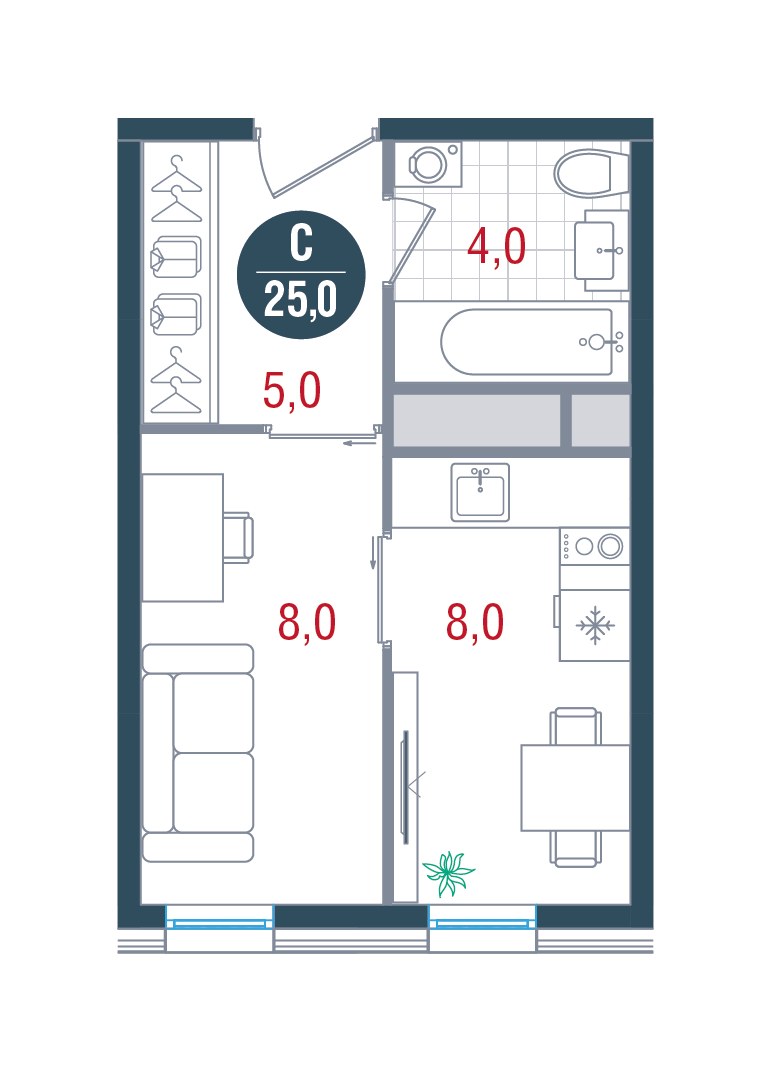 Планировка 25.0 м²