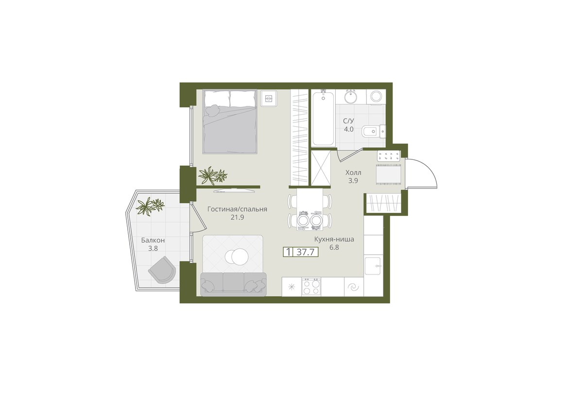 Планировка 37.7 м²
