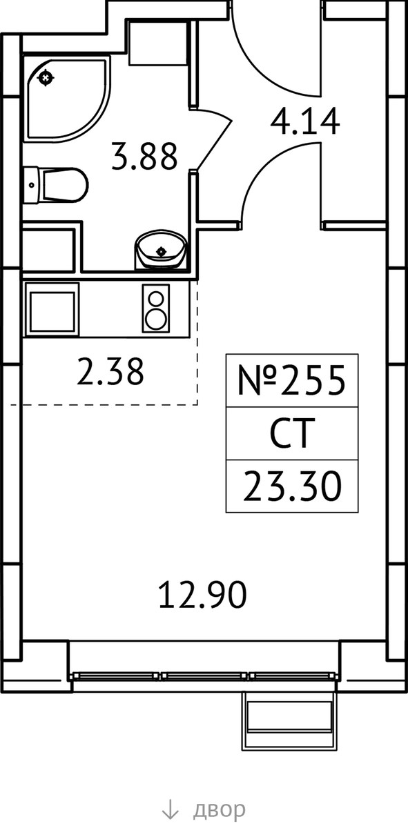 Планировка: Студия, 23.3 м²