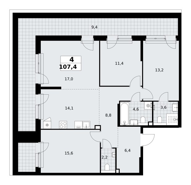 Планировка 107.4 м²