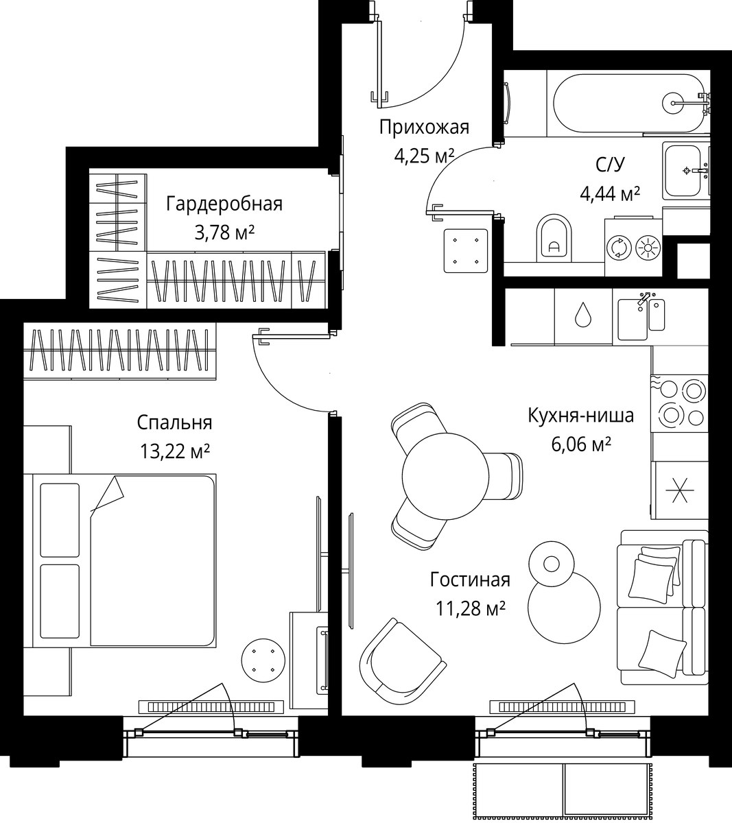 Планировка 43.03 м²