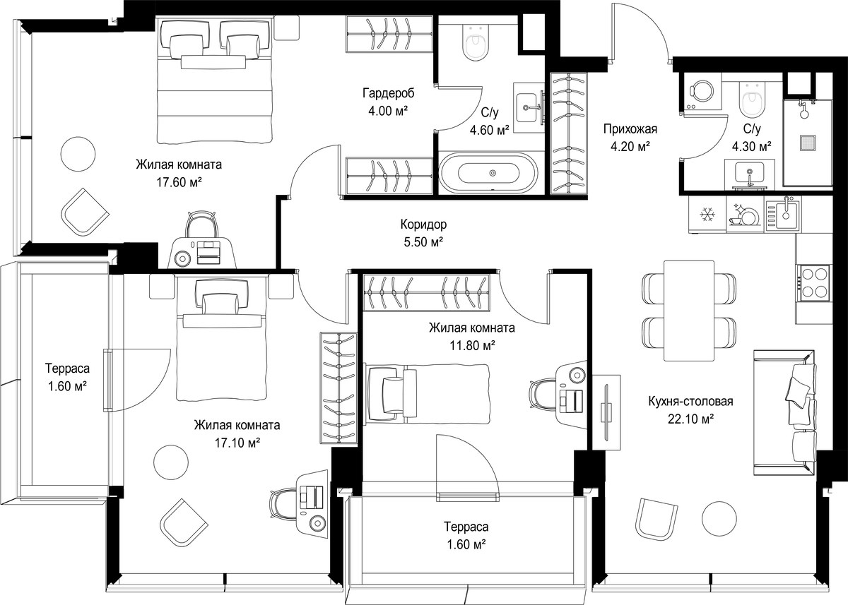 Планировка 94.4 м²