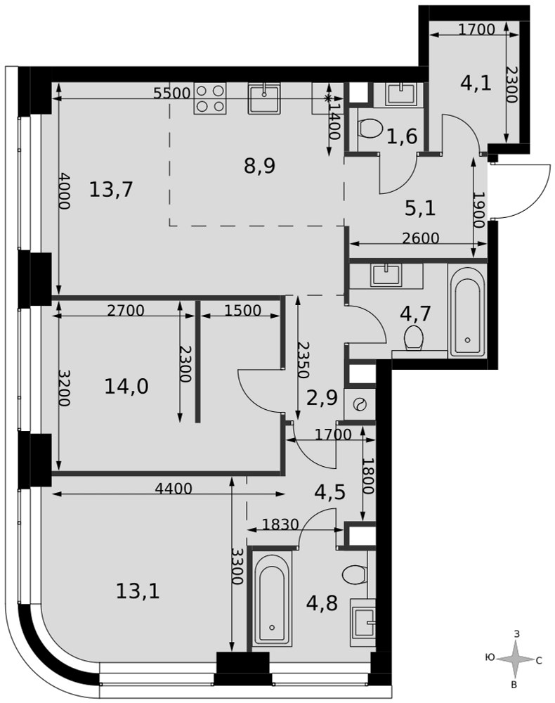 Планировка 77.4 м²