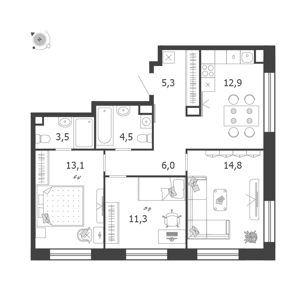 Планировка 71.4 м²