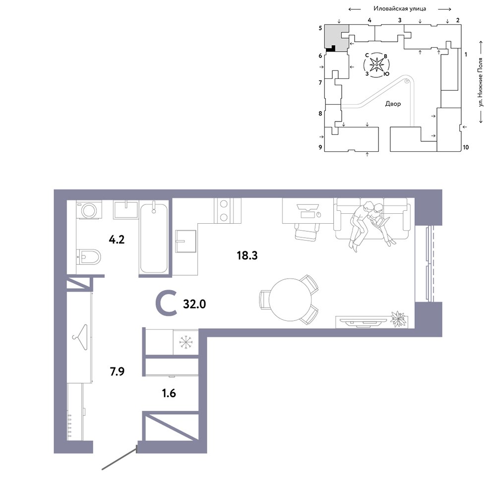 Планировка 32.0 м²
