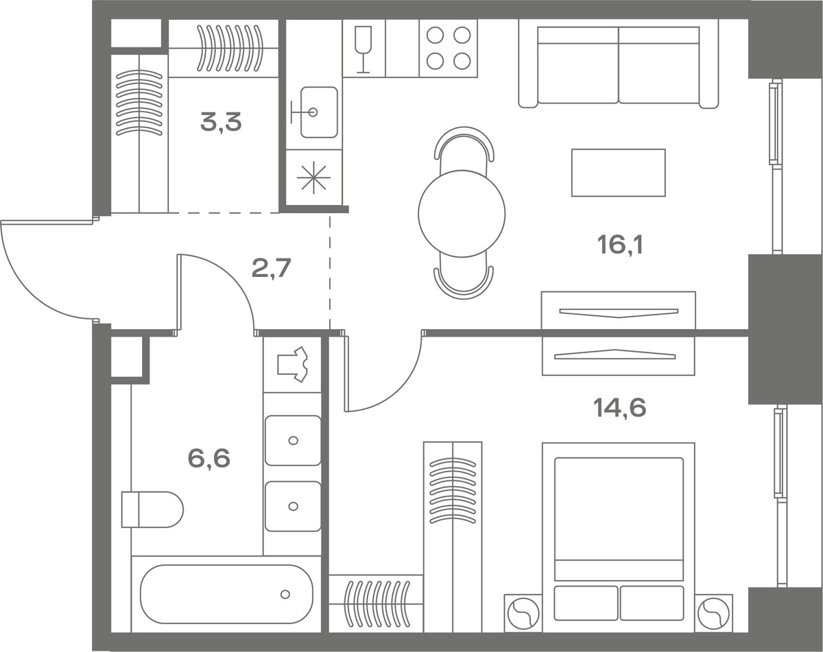Планировка 43.3 м²