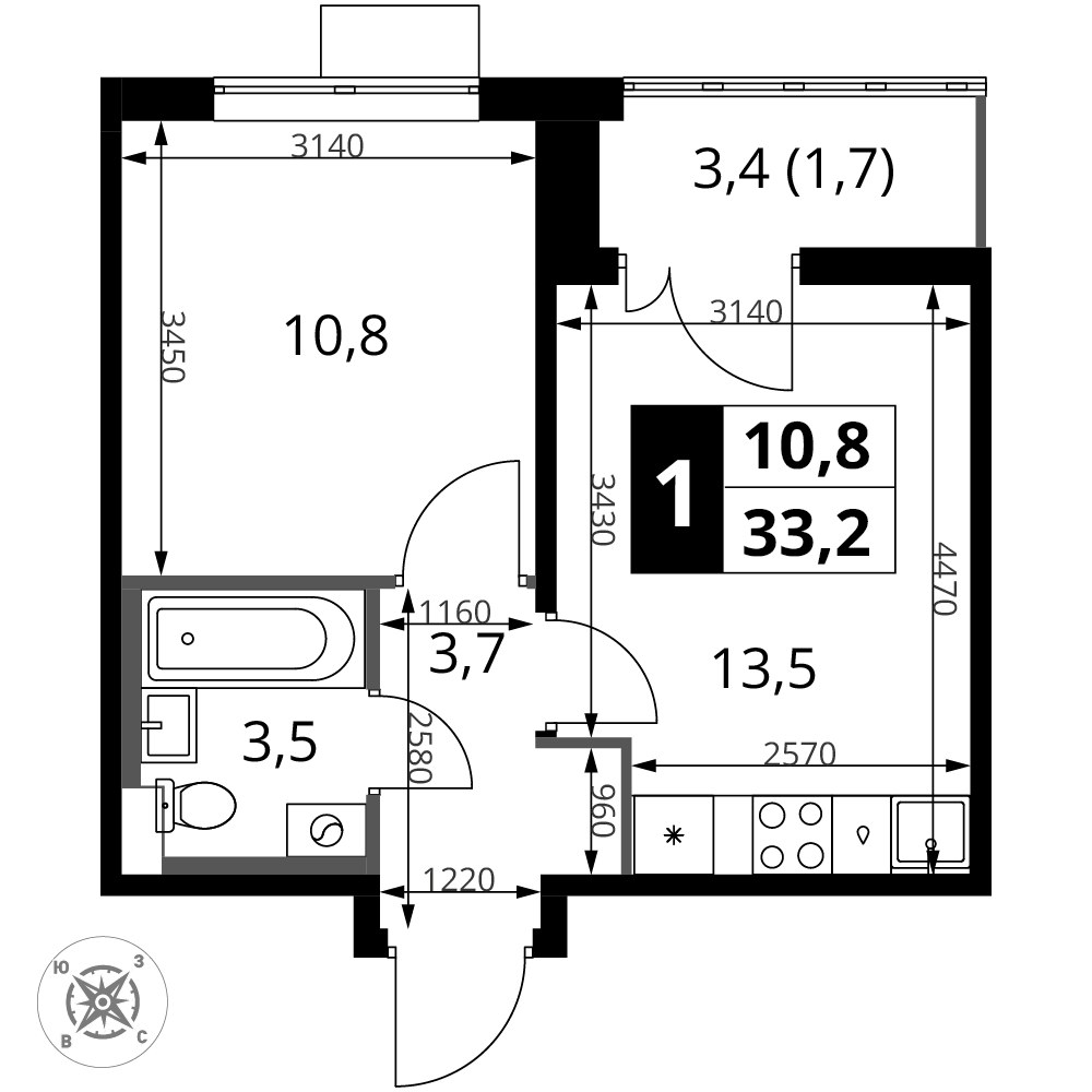 Планировка 33.2 м²