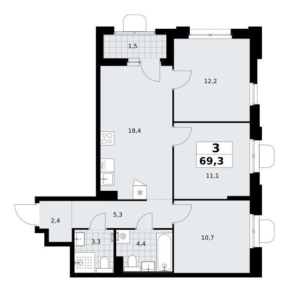 Планировка 69.3 м²