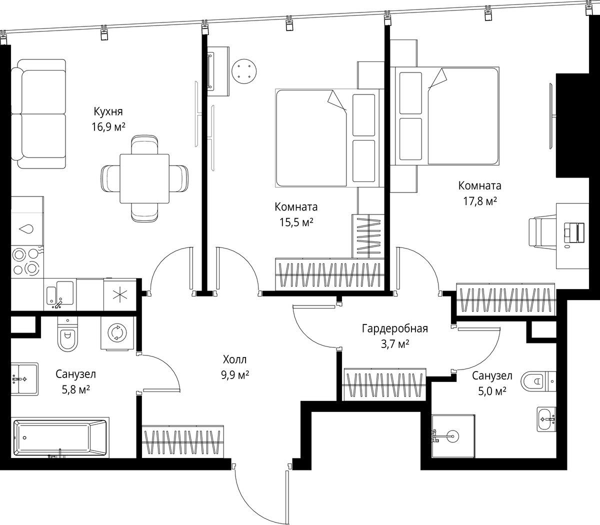 Планировка 74.6 м²