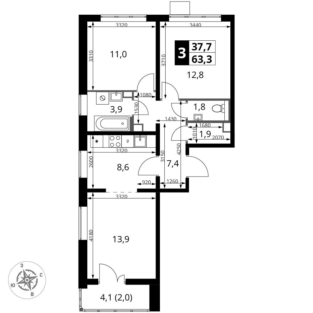 Планировка 63.3 м²