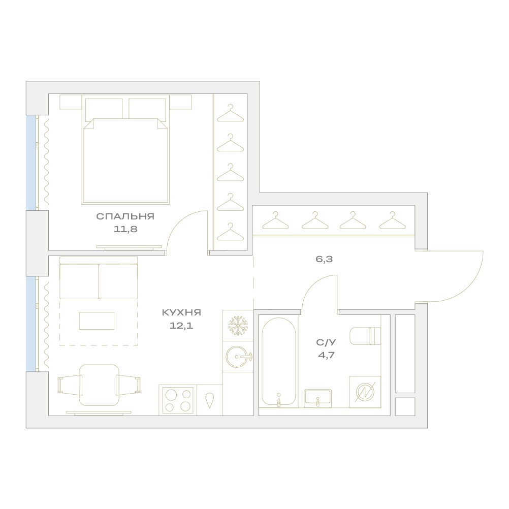 Планировка 34.9 м²