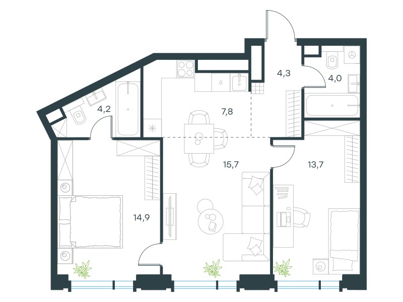 Планировка 64.6 м²