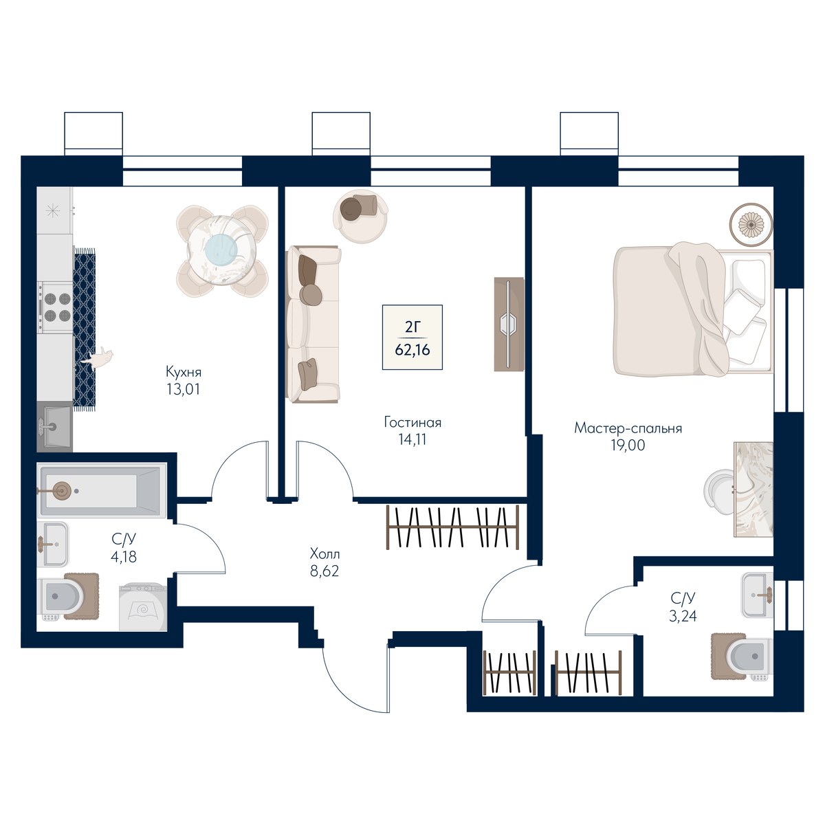 Планировка 62.16 м²