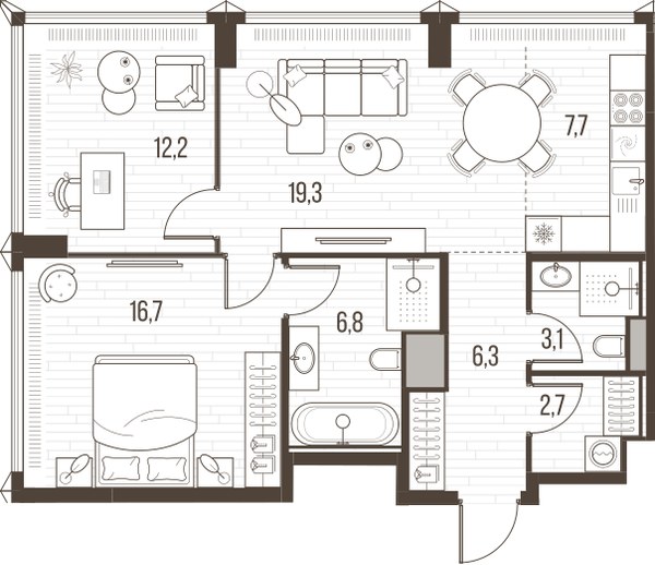 Планировка 74.8 м²