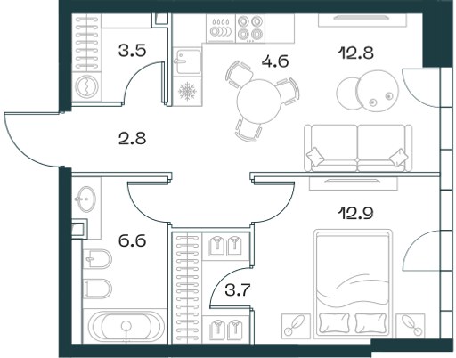 Планировка 48.7 м²