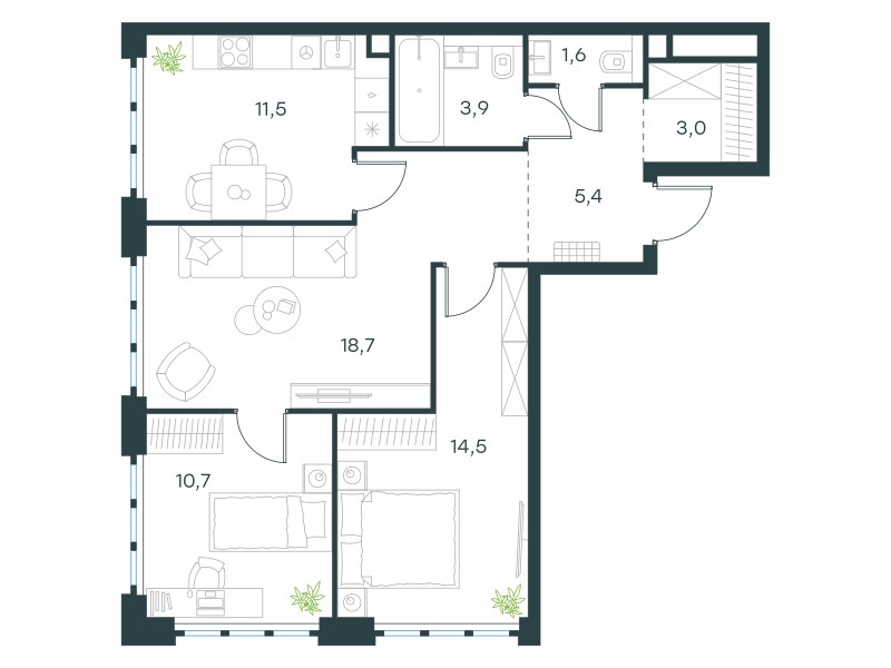 Планировка 69.3 м²