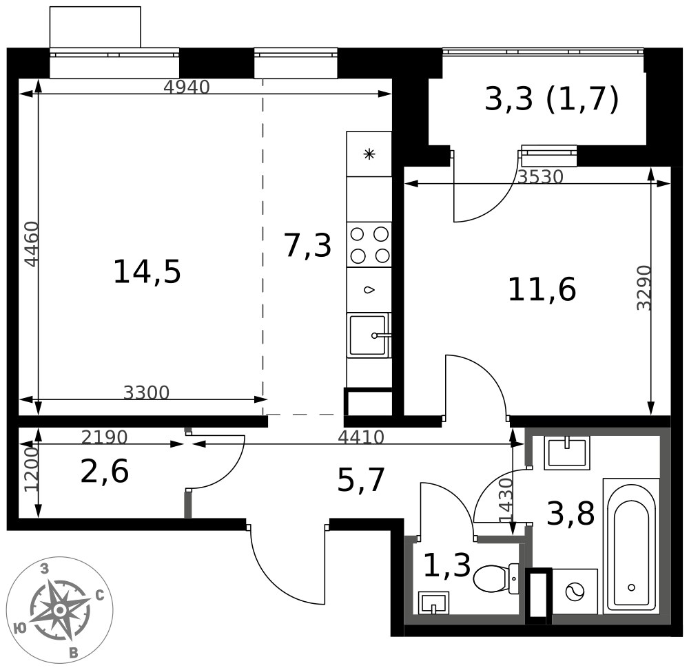 Планировка 48.5 м²